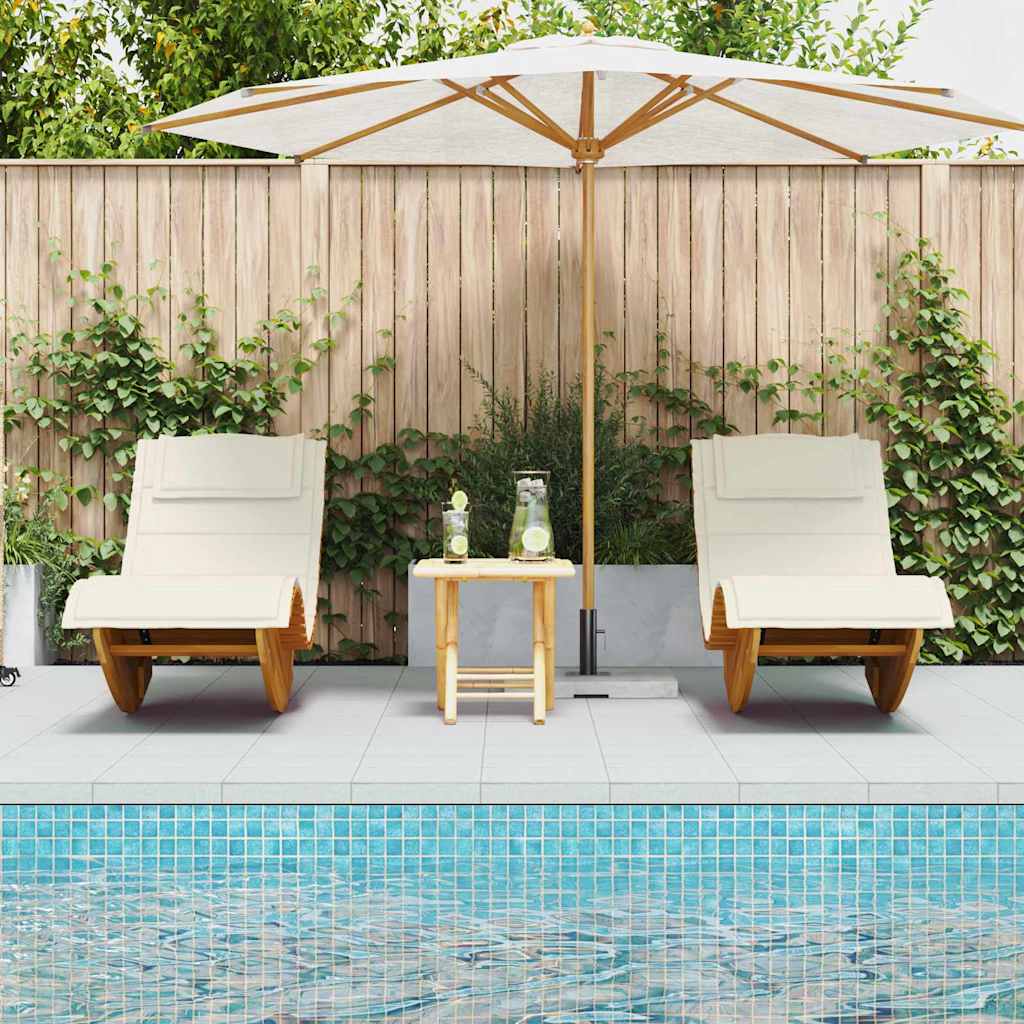 Ligstoel met kussen 2-persoon 2 pcs Bruin Massief Acaciahout is nu te koop bij PeponiXL, paradijselijk wonen!