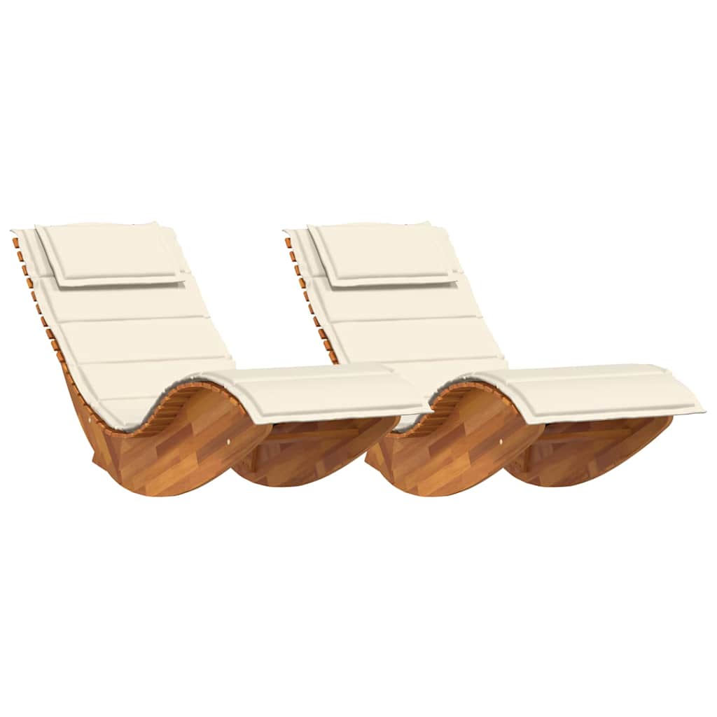 Ligstoel met kussen 2-persoon 2 pcs Bruin Massief Acaciahout is nu te koop bij PeponiXL, paradijselijk wonen!