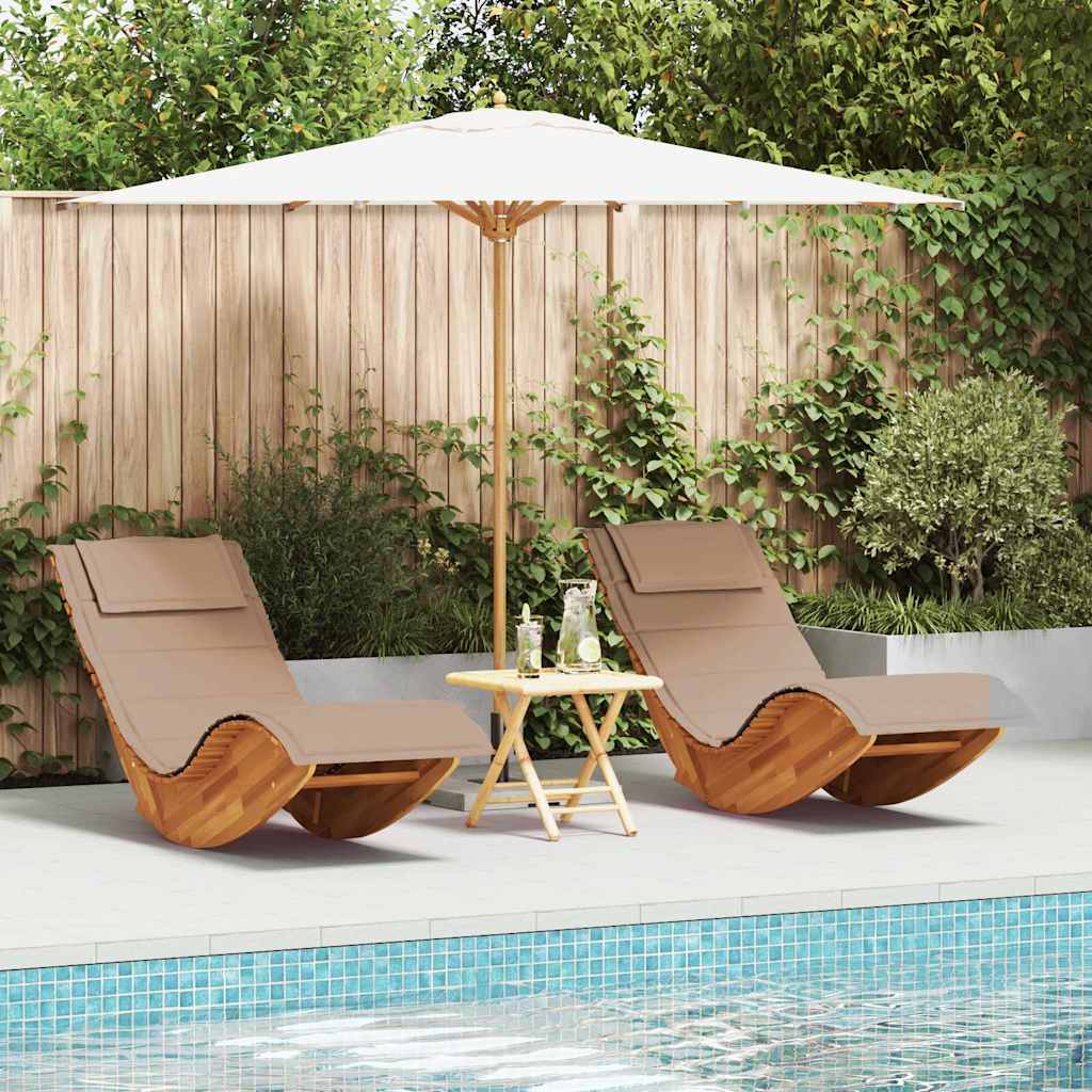 Ligstoel met kussen 2-persoon 2 pcs Bruin Massief Acaciahout is nu te koop bij PeponiXL, paradijselijk wonen!