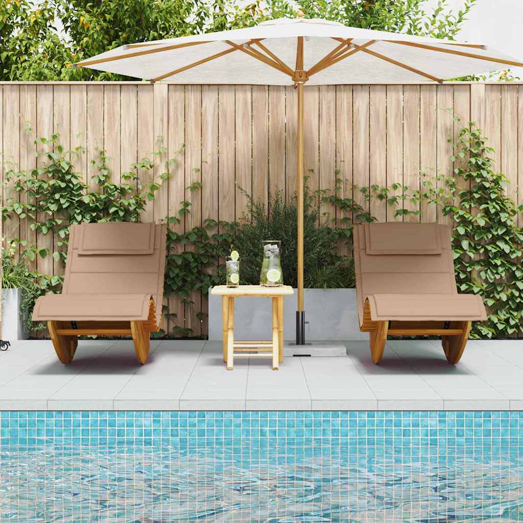 Ligstoel met kussen 2-persoon 2 pcs Bruin Massief Acaciahout is nu te koop bij PeponiXL, paradijselijk wonen!