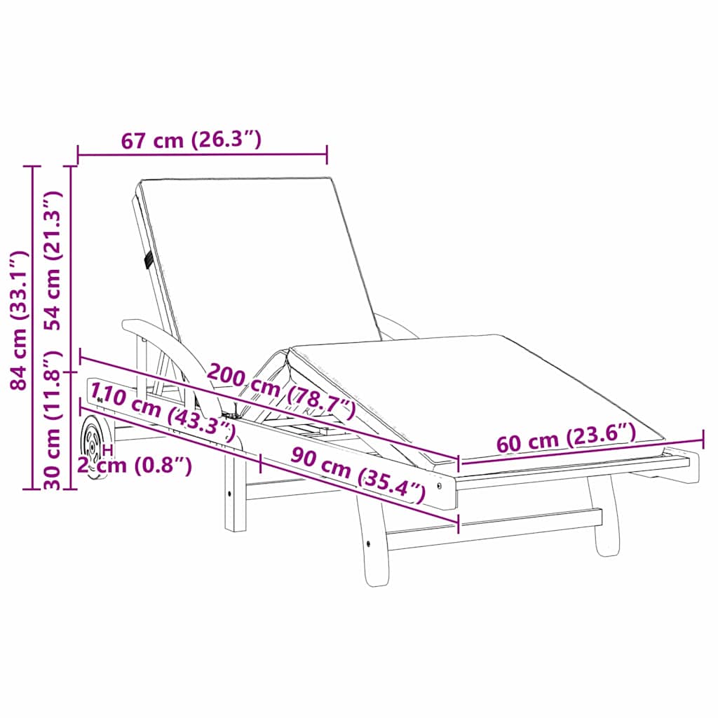Ligstoel 2 pcs Rood 200 x 67 x 84cm Massief acaciahout is nu te koop bij PeponiXL, paradijselijk wonen!