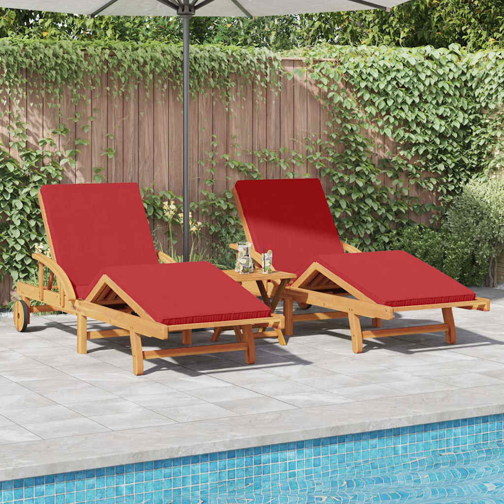 Ligstoel 3 pcs Rood 200 x 67 x 84 cm Massief Acaciahout is nu te koop bij PeponiXL, paradijselijk wonen!