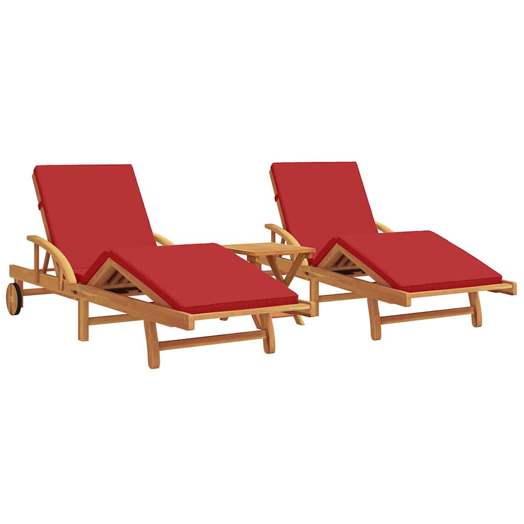 Ligstoel 3 pcs Rood 200 x 67 x 84 cm Massief Acaciahout is nu te koop bij PeponiXL, paradijselijk wonen!