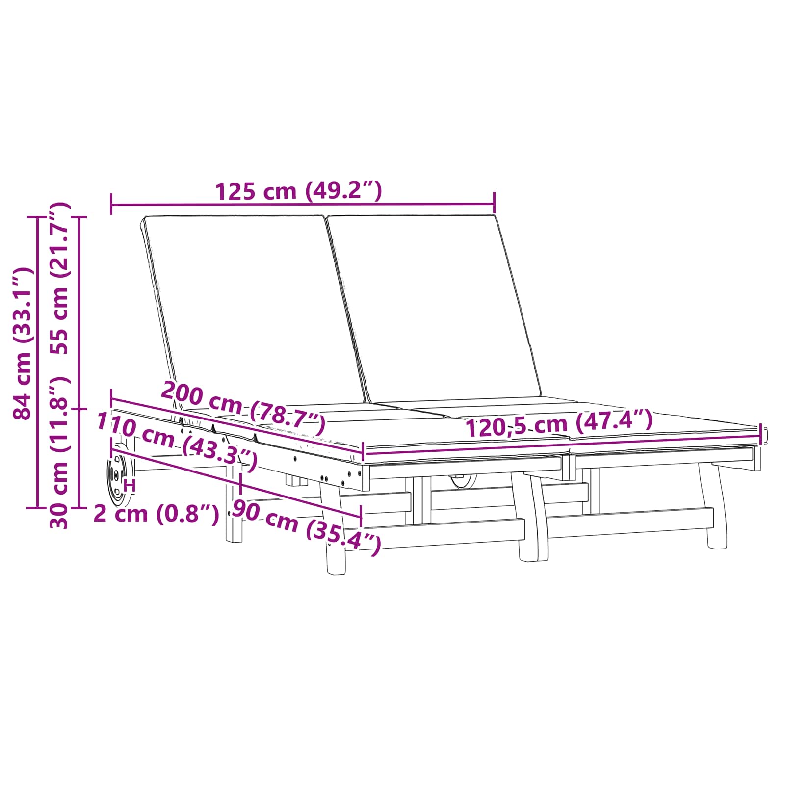 Ligstoel 2-persoon Bruin 63 x 199 x 85 cm Massief Acaciahout is nu te koop bij PeponiXL, paradijselijk wonen!