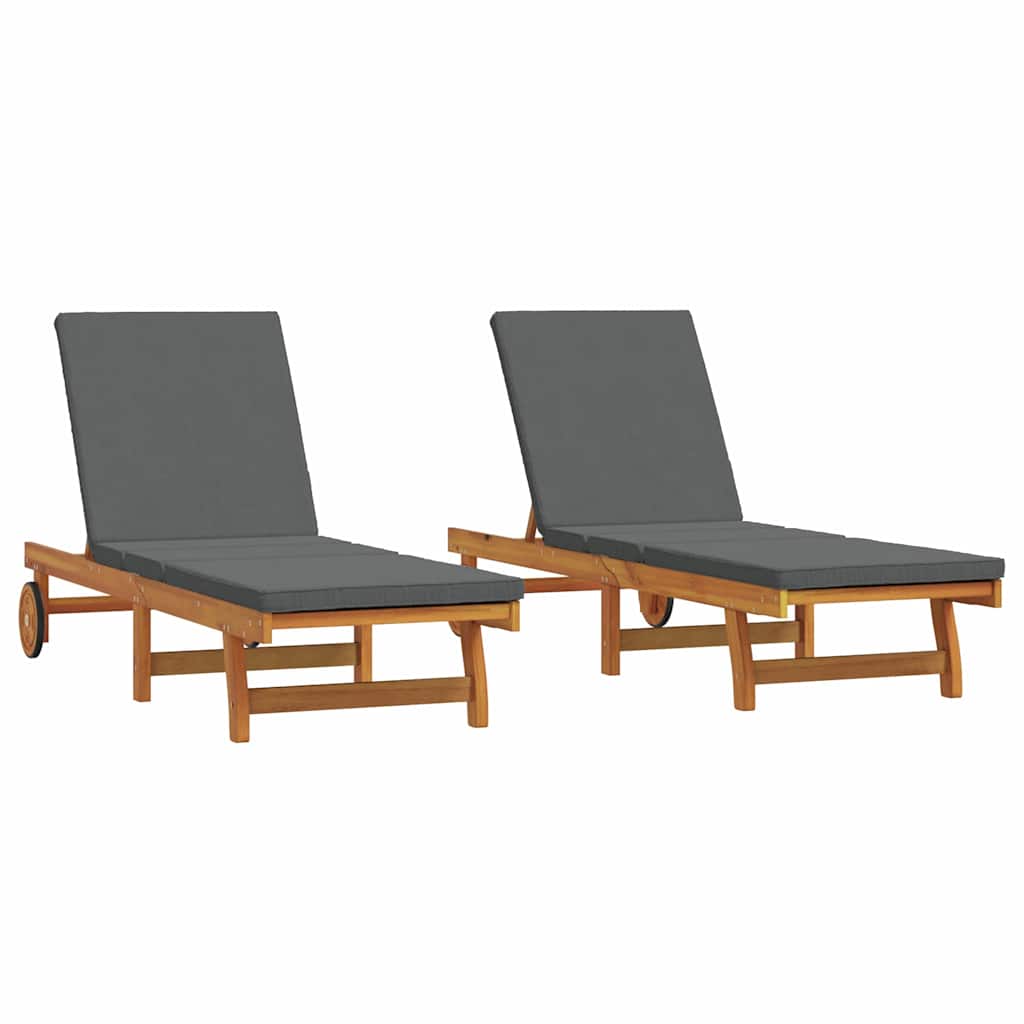 Ligstoel 2 pcs Bruin 65 x 199 x 84 cm Massief Acaciahout is nu te koop bij PeponiXL, paradijselijk wonen!