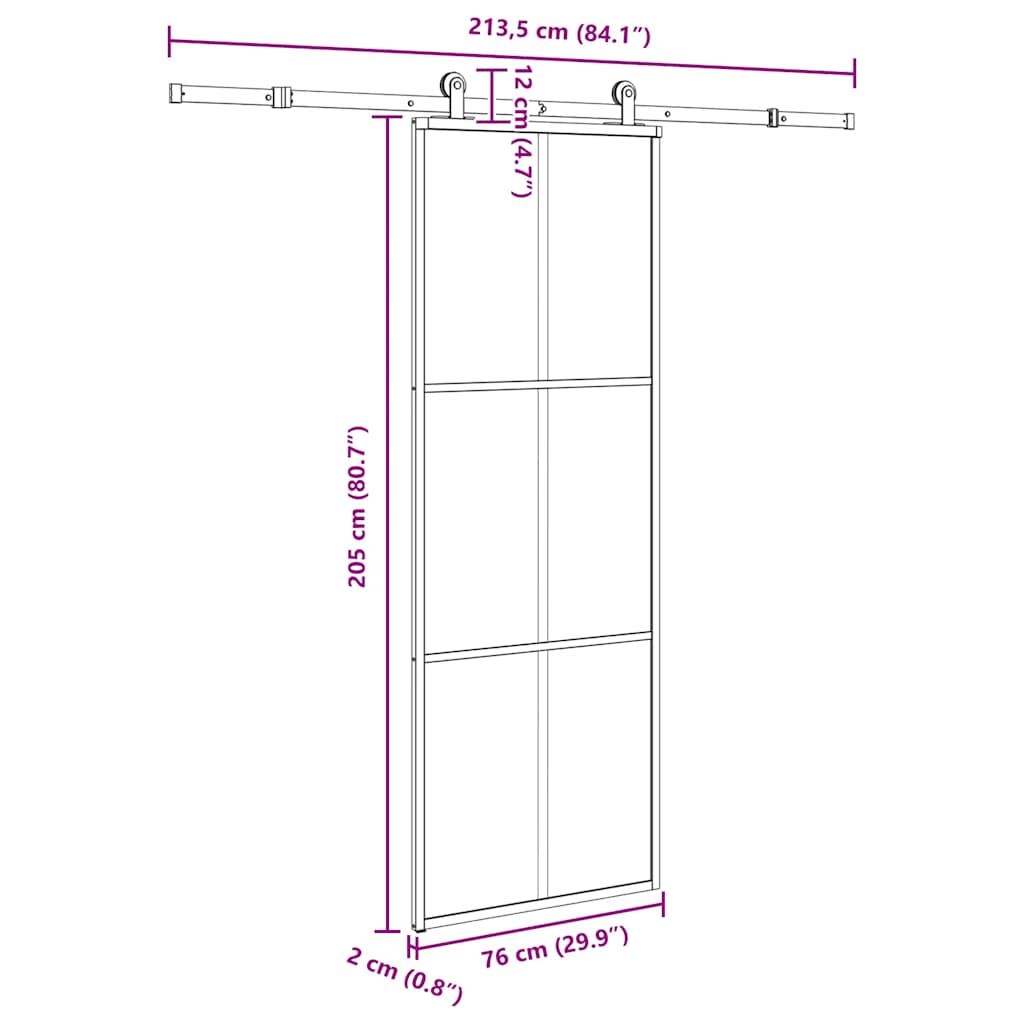 Schuifdeur met beslag 76x205 cm ESG-glas en aluminium is nu te koop bij PeponiXL, paradijselijk wonen!