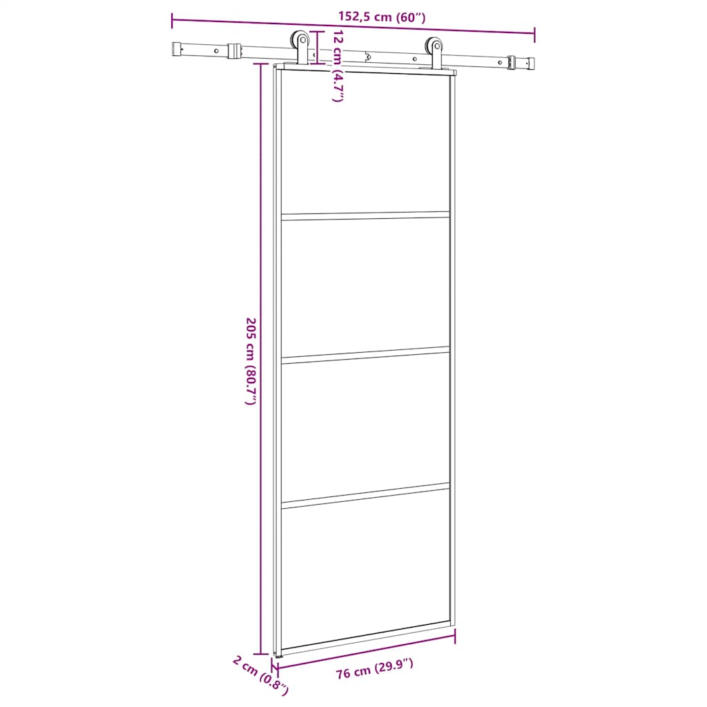 Schuifdeur met beslag 76x205 cm ESG-glas en aluminium is nu te koop bij PeponiXL, paradijselijk wonen!