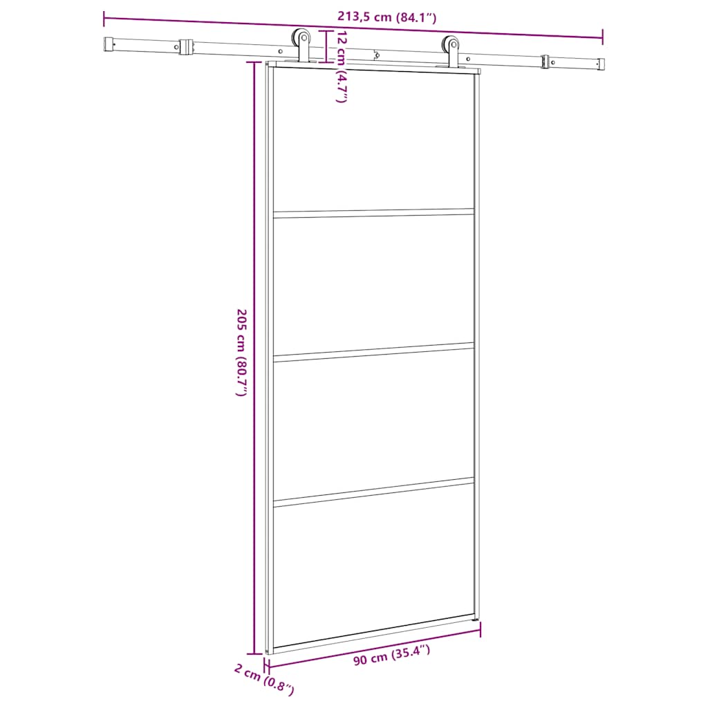 Schuifdeur met beslag 90x205 cm ESG-glas en aluminium is nu te koop bij PeponiXL, paradijselijk wonen!