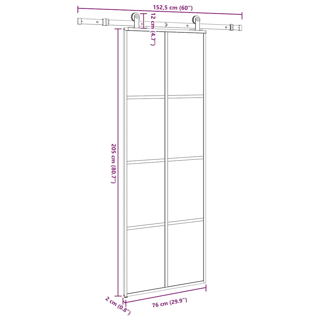Schuifdeur met beslag 76x205 cm ESG-glas en aluminium is nu te koop bij PeponiXL, paradijselijk wonen!