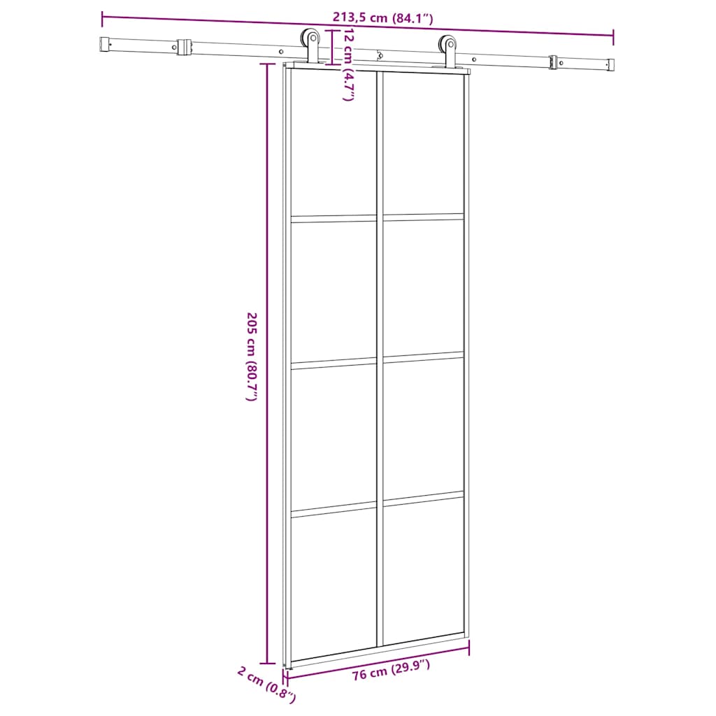 Schuifdeur met beslag 76x205 cm ESG-glas en aluminium is nu te koop bij PeponiXL, paradijselijk wonen!