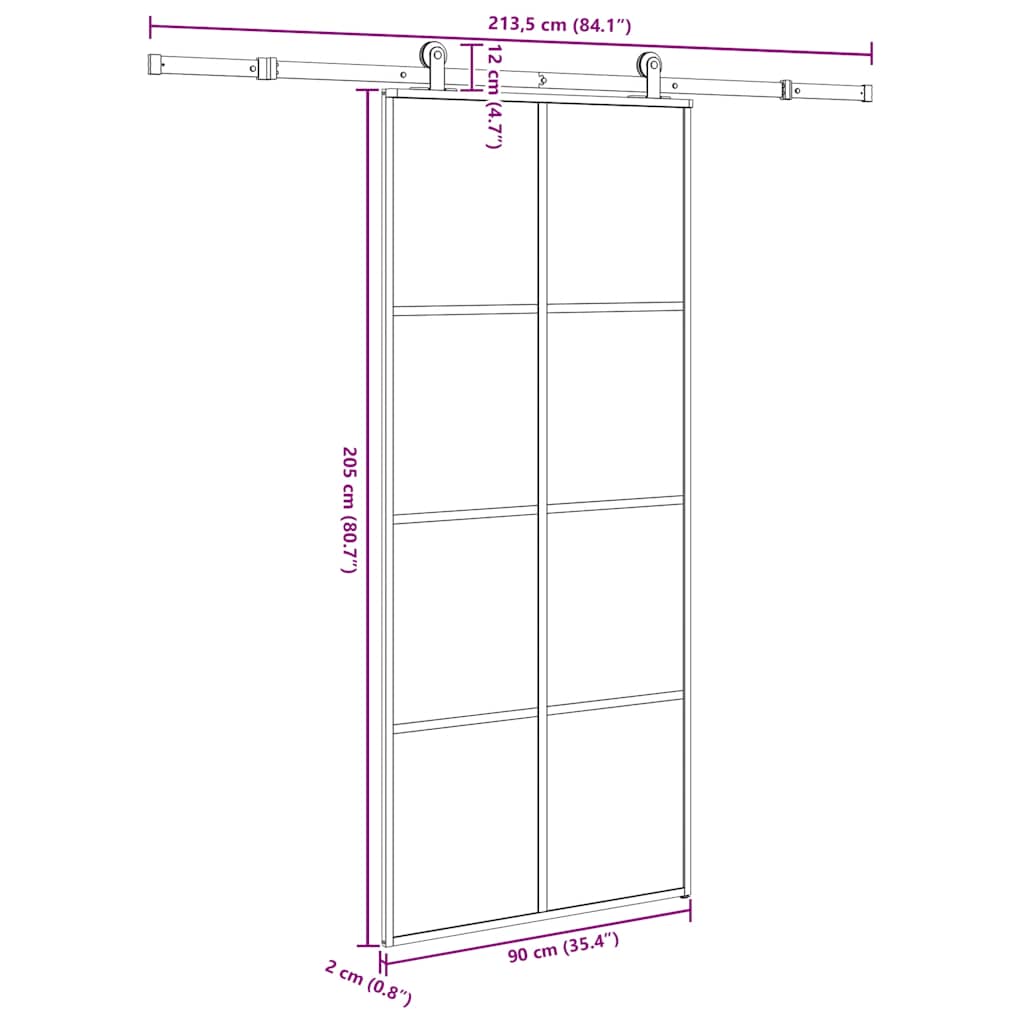 Schuifdeur met beslag 90x205 cm ESG-glas en aluminium is nu te koop bij PeponiXL, paradijselijk wonen!