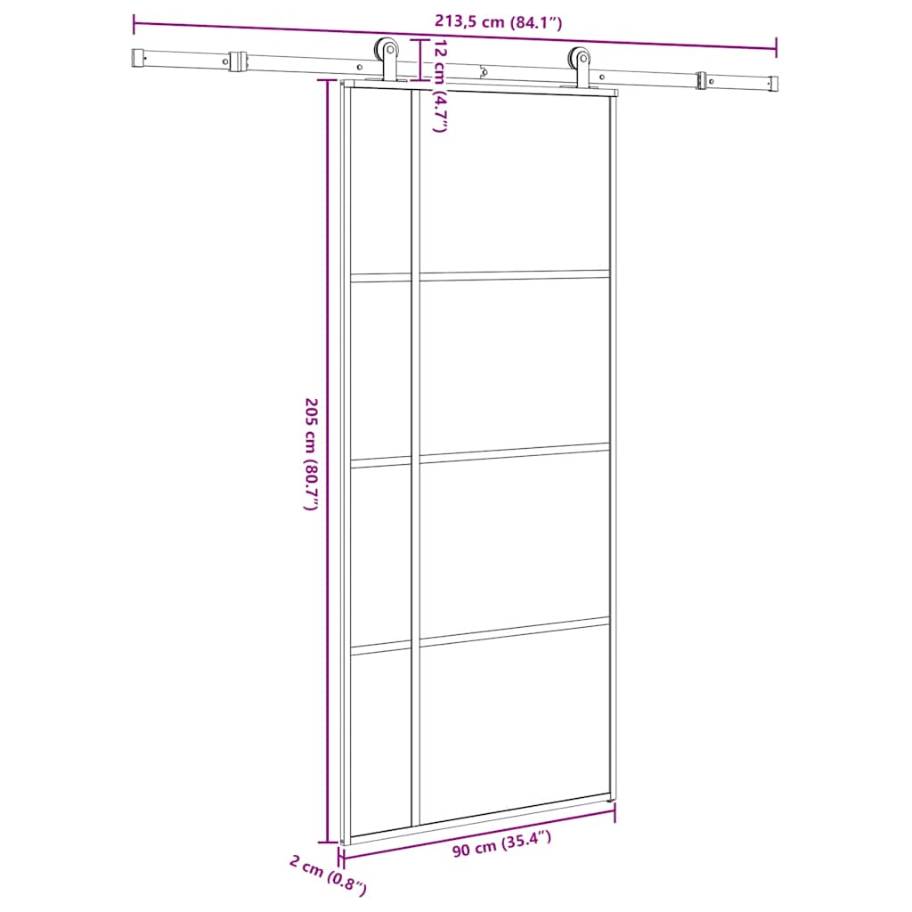 Schuifdeur met beslag 90x205 cm ESG-glas en aluminium is nu te koop bij PeponiXL, paradijselijk wonen!