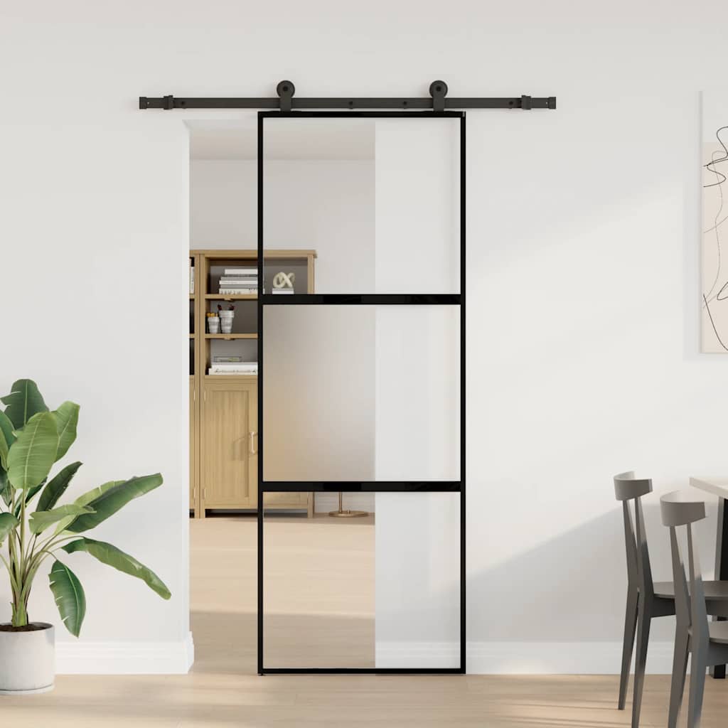 Schuifdeur met beslag 76x205 cm gehard glas en aluminium is nu te koop bij PeponiXL, paradijselijk wonen!