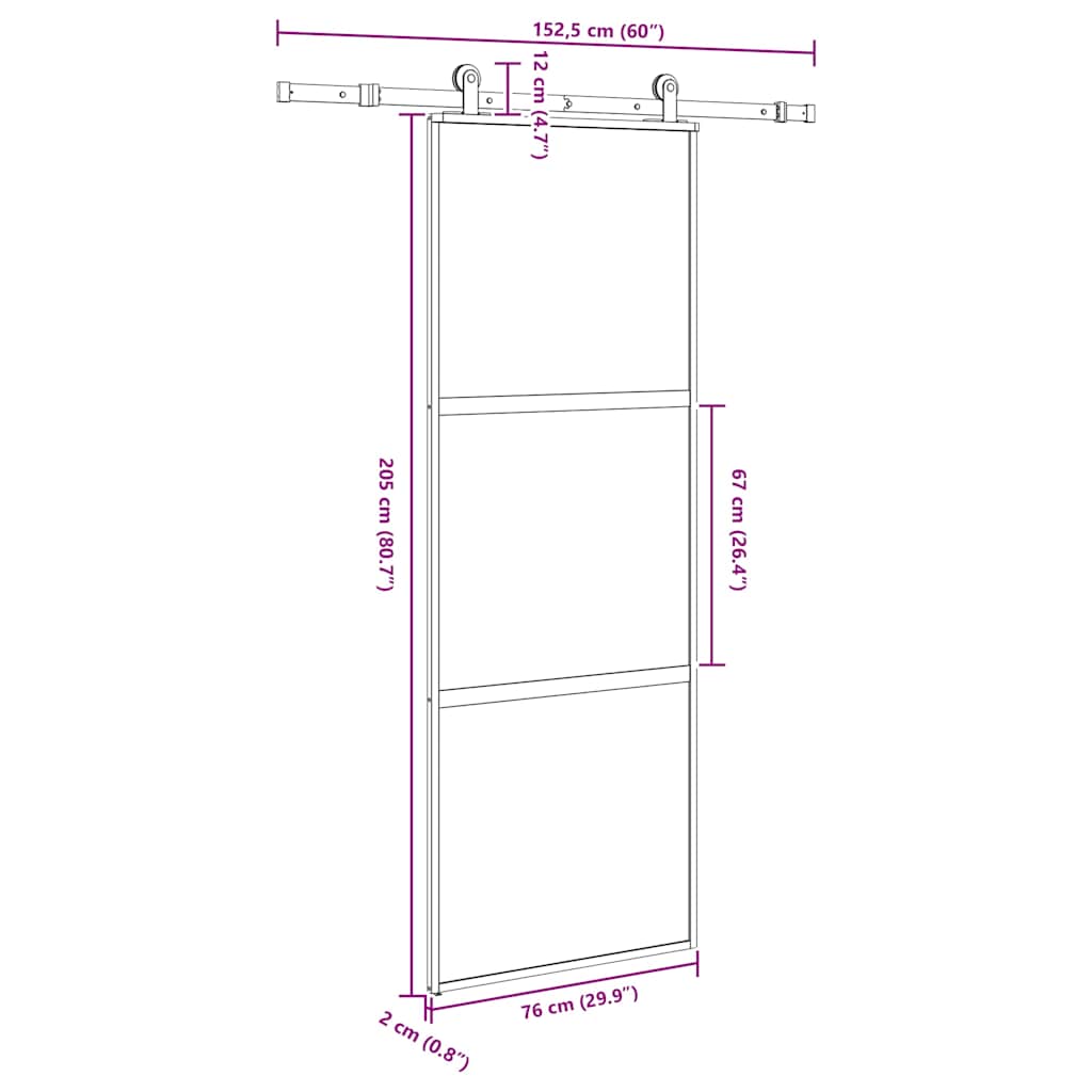 Schuifdeur met beslag 76x205 cm gehard glas en aluminium is nu te koop bij PeponiXL, paradijselijk wonen!