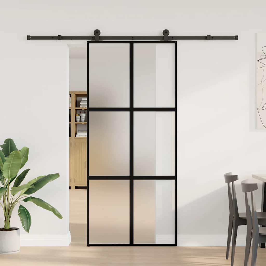 Schuifdeur met beslag 90x205 cm gehard glas en aluminium is nu te koop bij PeponiXL, paradijselijk wonen!