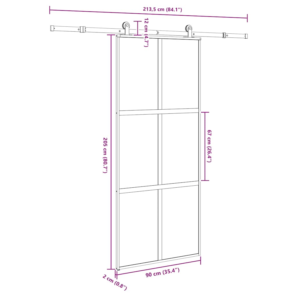 Schuifdeur met beslag 90x205 cm gehard glas en aluminium is nu te koop bij PeponiXL, paradijselijk wonen!