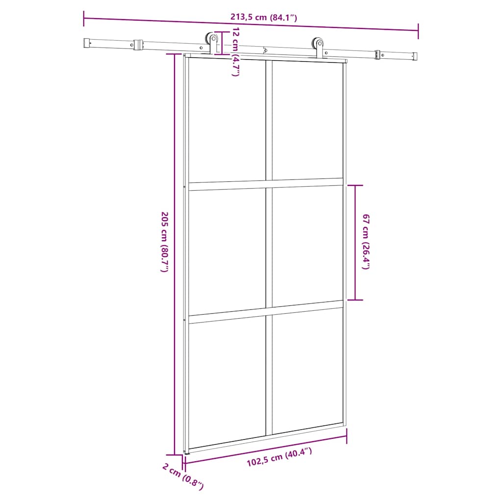 Schuifdeur met beslag 102,5x205 cm gehard glas en aluminium is nu te koop bij PeponiXL, paradijselijk wonen!