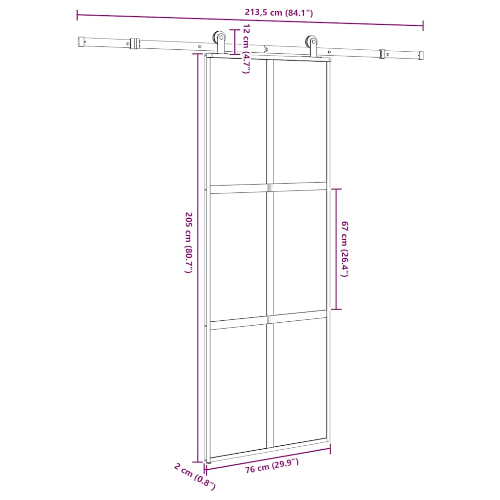 Schuifdeur met beslag 76x205 cm gehard glas en aluminium is nu te koop bij PeponiXL, paradijselijk wonen!