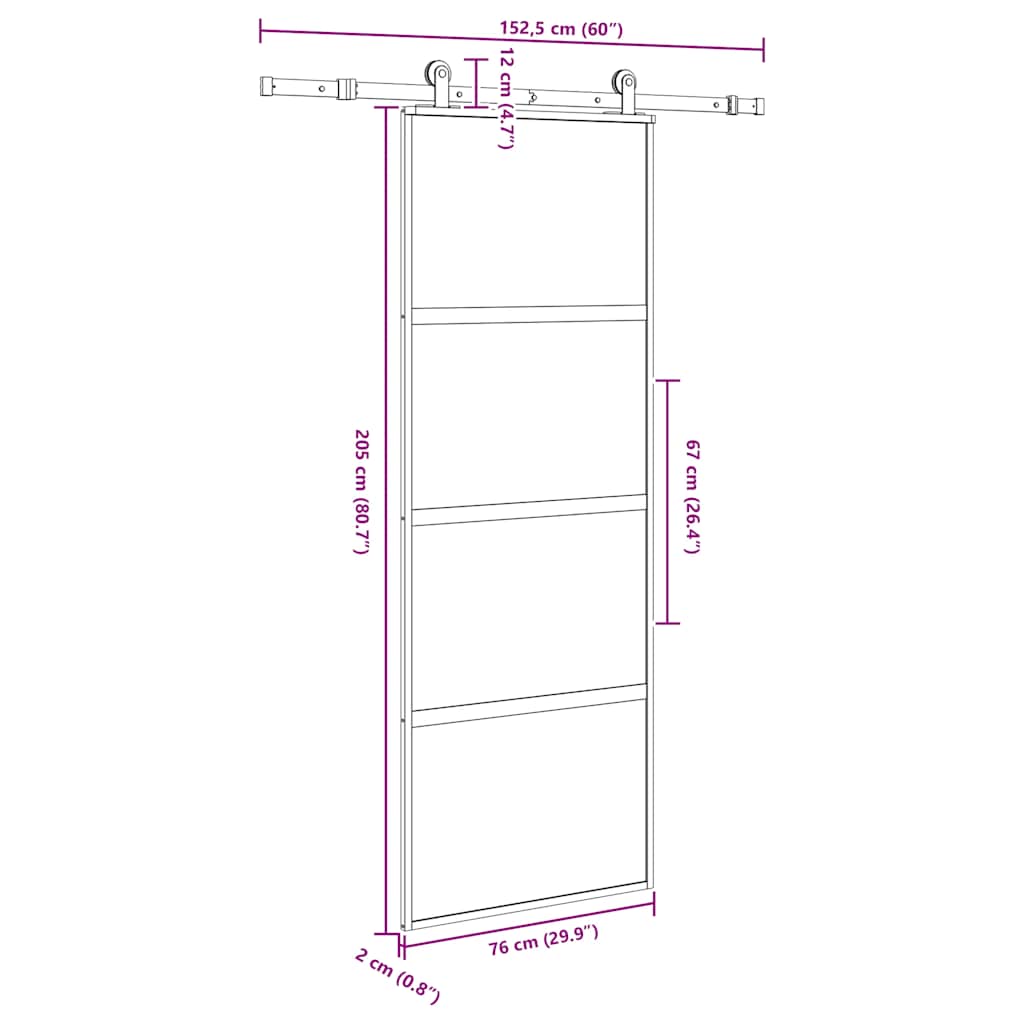 Schuifdeur met beslag 76x205 cm gehard glas en aluminium is nu te koop bij PeponiXL, paradijselijk wonen!