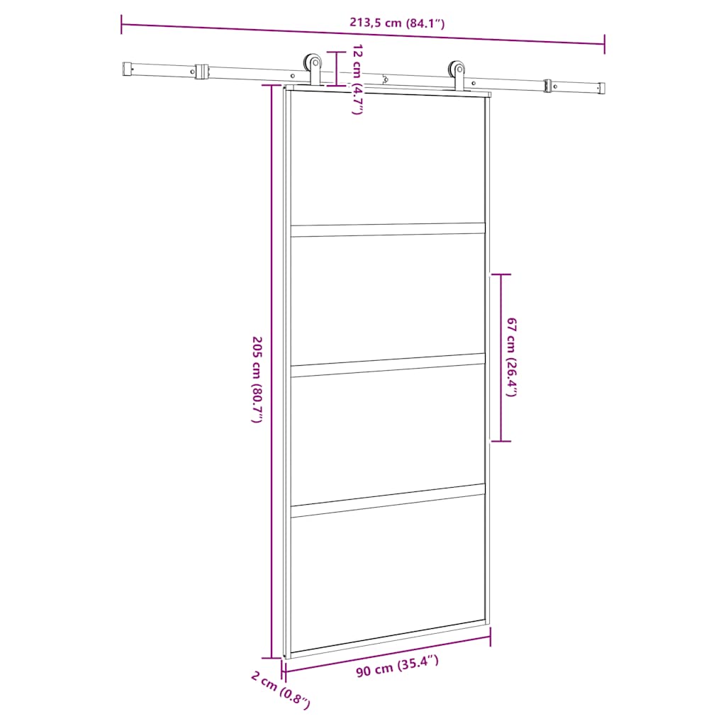 Schuifdeur met beslag 90x205 cm gehard glas en aluminium is nu te koop bij PeponiXL, paradijselijk wonen!