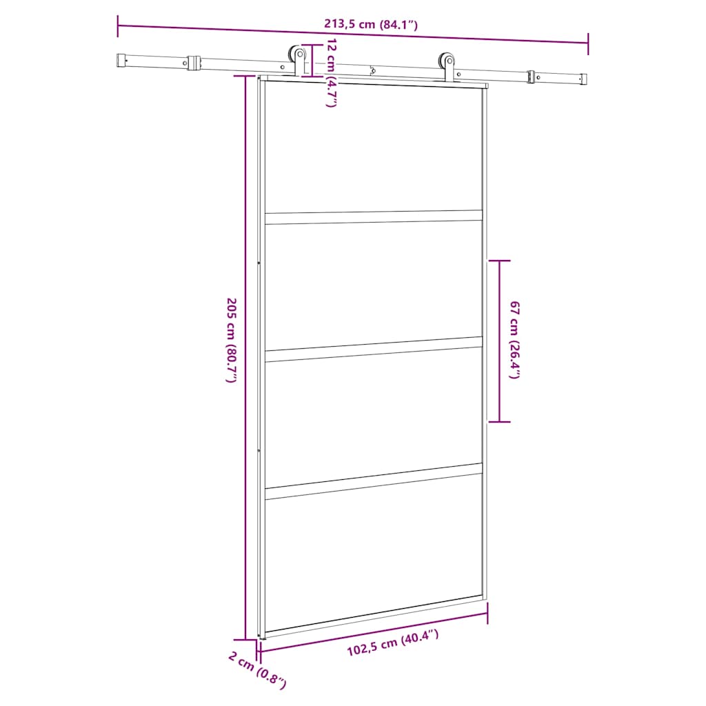 Schuifdeur met beslag 102,5x205 cm gehard glas en aluminium is nu te koop bij PeponiXL, paradijselijk wonen!