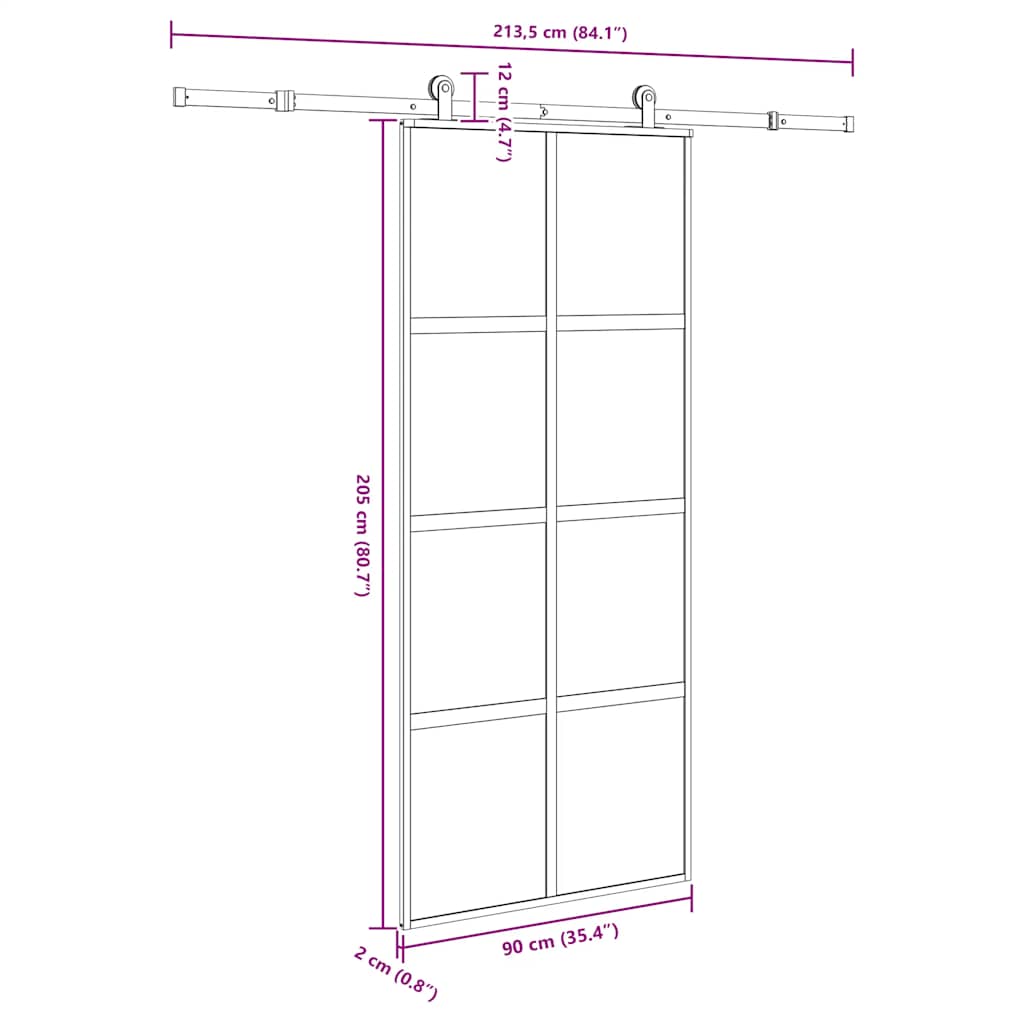 Schuifdeur met beslag 90x205 cm gehard glas en aluminium is nu te koop bij PeponiXL, paradijselijk wonen!