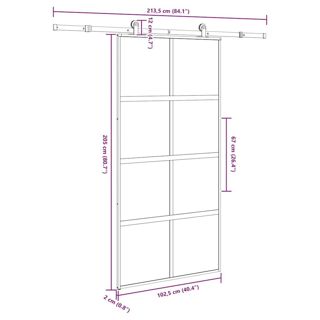 Schuifdeur met beslag 102,5x205 cm gehard glas en aluminium is nu te koop bij PeponiXL, paradijselijk wonen!