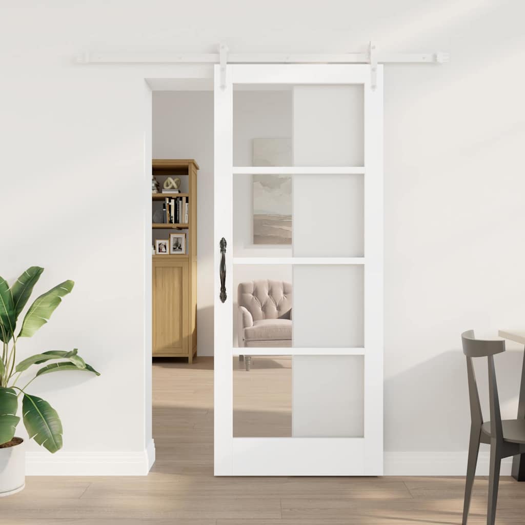 Schuifdeur Wit 83 x 202 cm Massief grenenhout en glas is nu te koop bij PeponiXL, paradijselijk wonen!