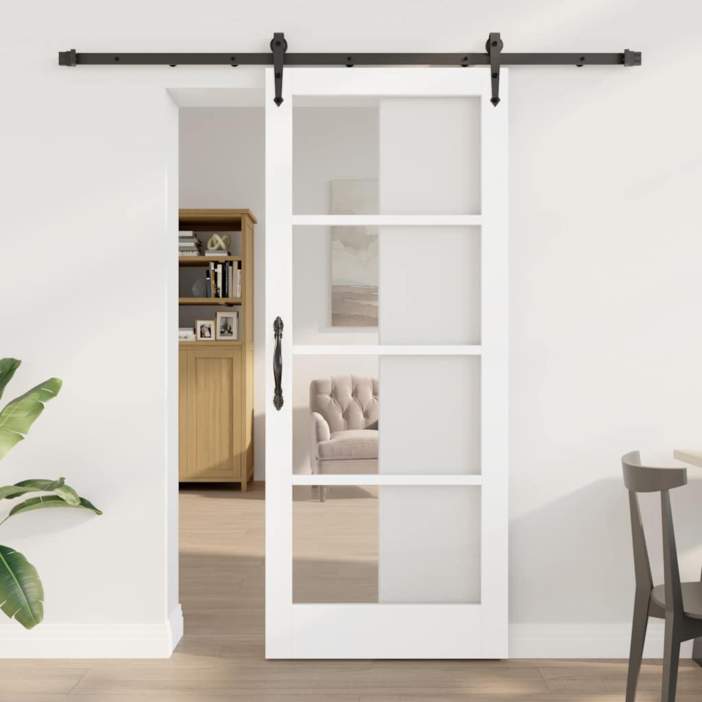 Schuifdeur Wit en zwart 83 x 202 cm Massief grenenhout en glas is nu te koop bij PeponiXL, paradijselijk wonen!