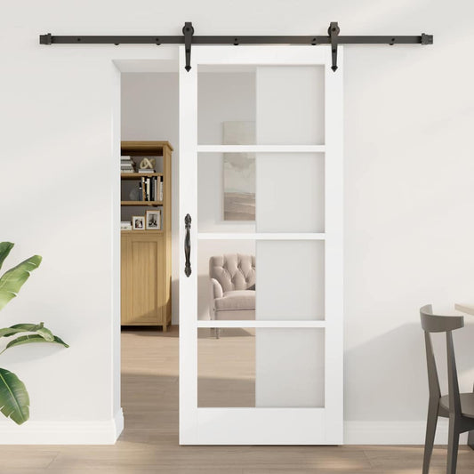 Schuifdeur Wit en zwart 83 x 202 cm Massief grenenhout en glas is nu te koop bij PeponiXL, paradijselijk wonen!