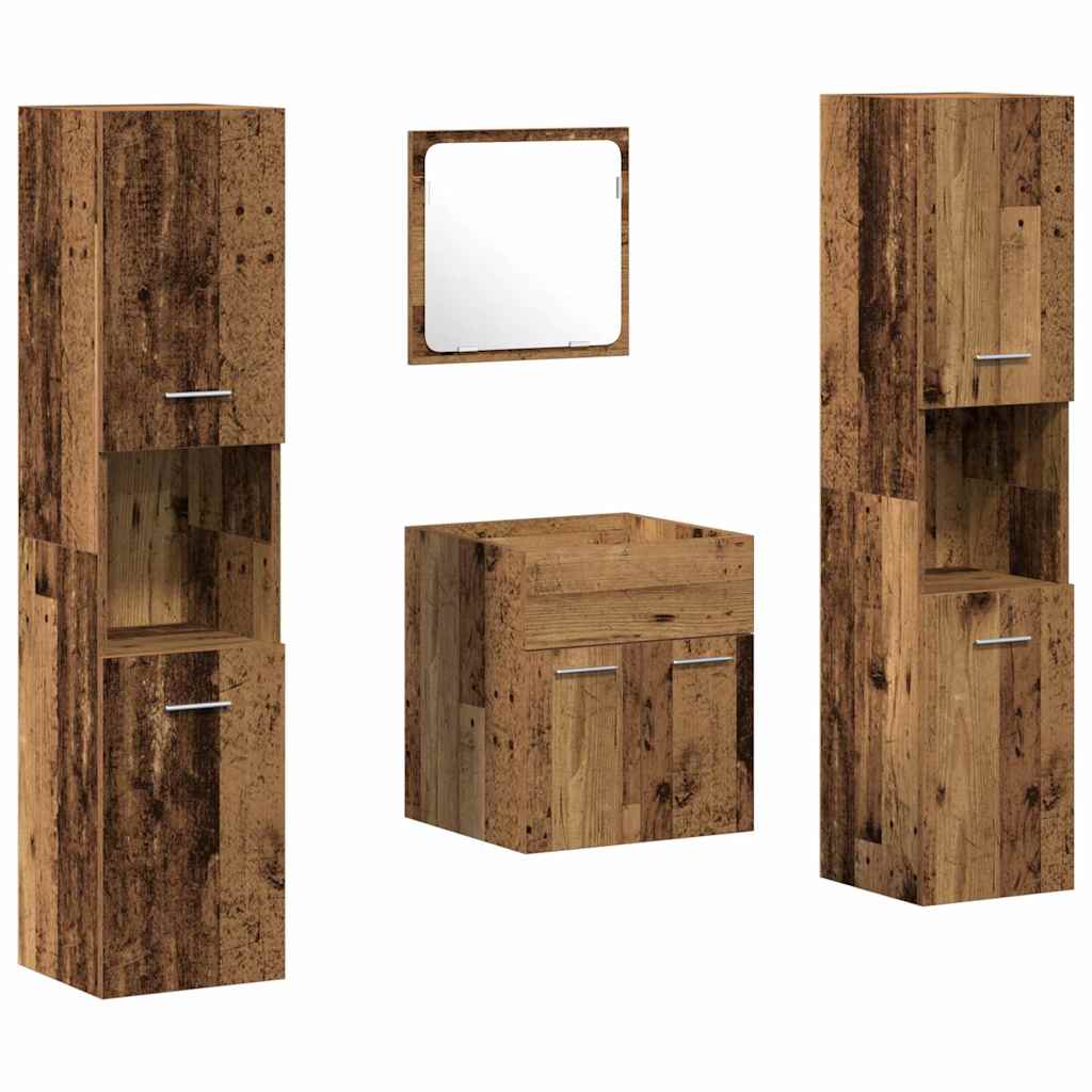 Badkamermeubelset Wandgemonteerd 4 pcs Oud Hout Bewerkt hout is nu te koop bij PeponiXL, paradijselijk wonen!