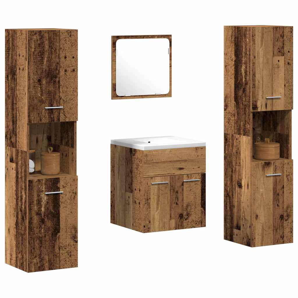 Badkamermeubelset Wandgemonteerd 4 pcs Oud Hout Bewerkt hout is nu te koop bij PeponiXL, paradijselijk wonen!