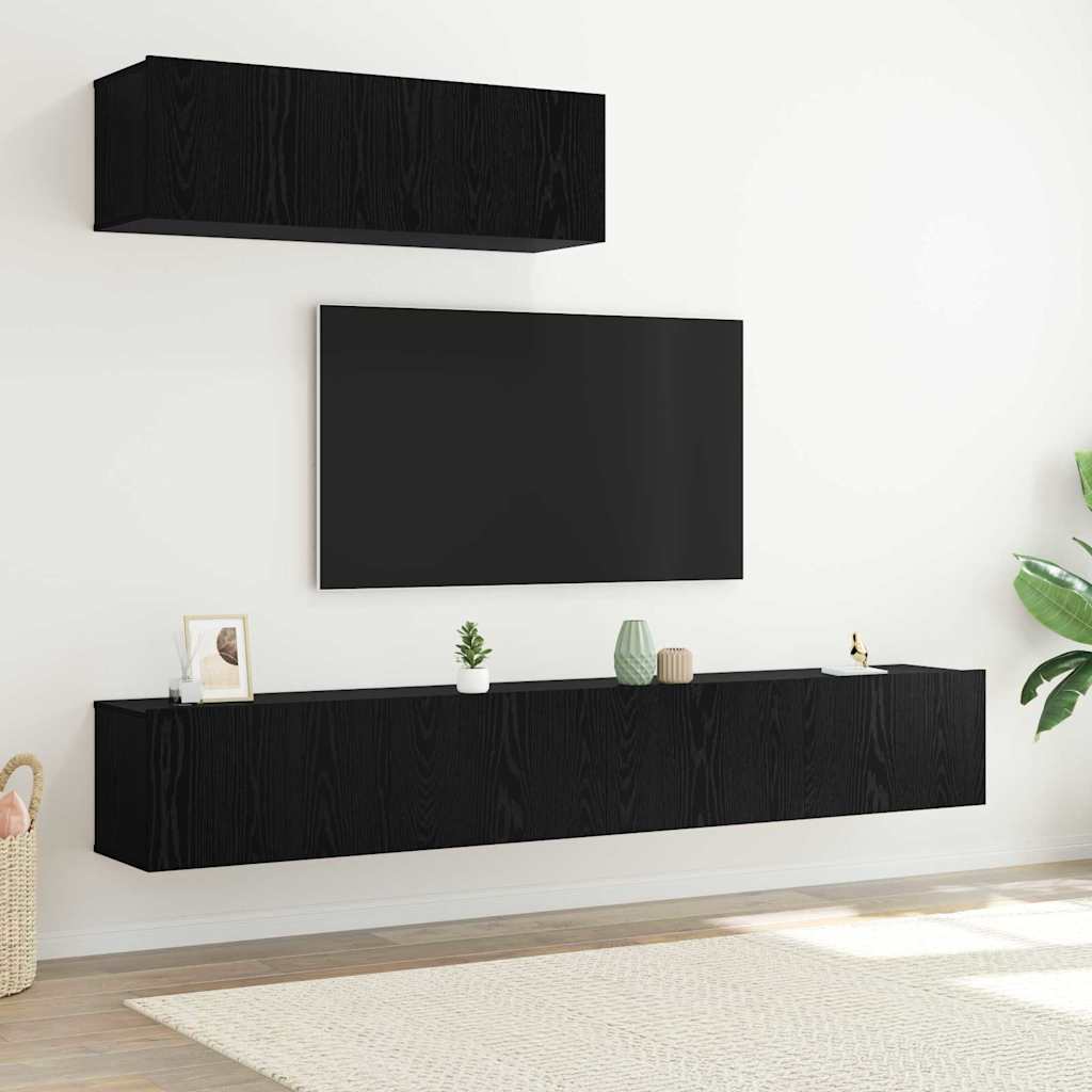 Tv-meubelset Wandgemonteerd 3 pcs Zwart Eiken Bewerkt hout is nu te koop bij PeponiXL, paradijselijk wonen!