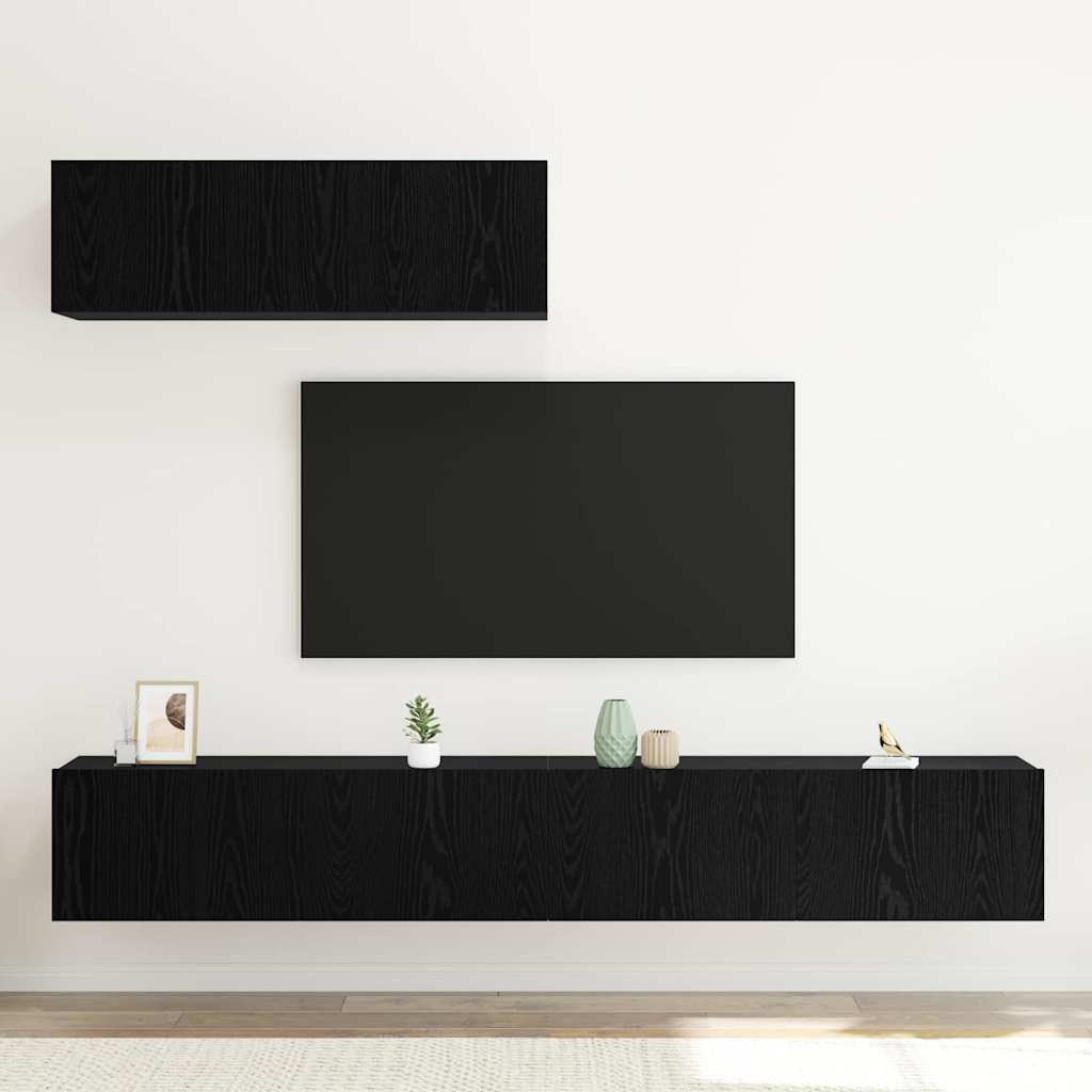 Tv-meubelset Wandgemonteerd 3 pcs Zwart Eiken Bewerkt hout is nu te koop bij PeponiXL, paradijselijk wonen!