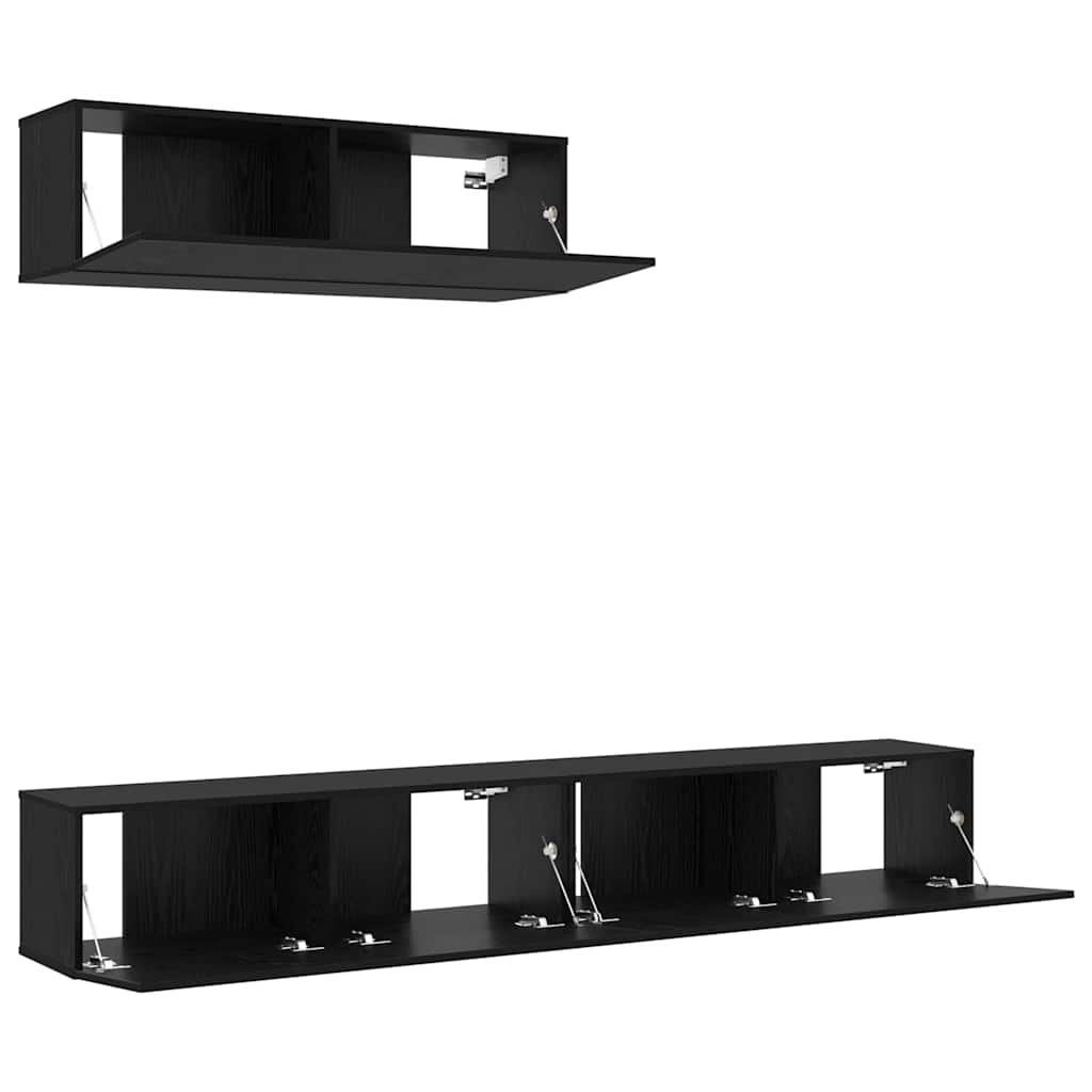 Tv-meubelset Wandgemonteerd 3 pcs Zwart Eiken Bewerkt hout is nu te koop bij PeponiXL, paradijselijk wonen!