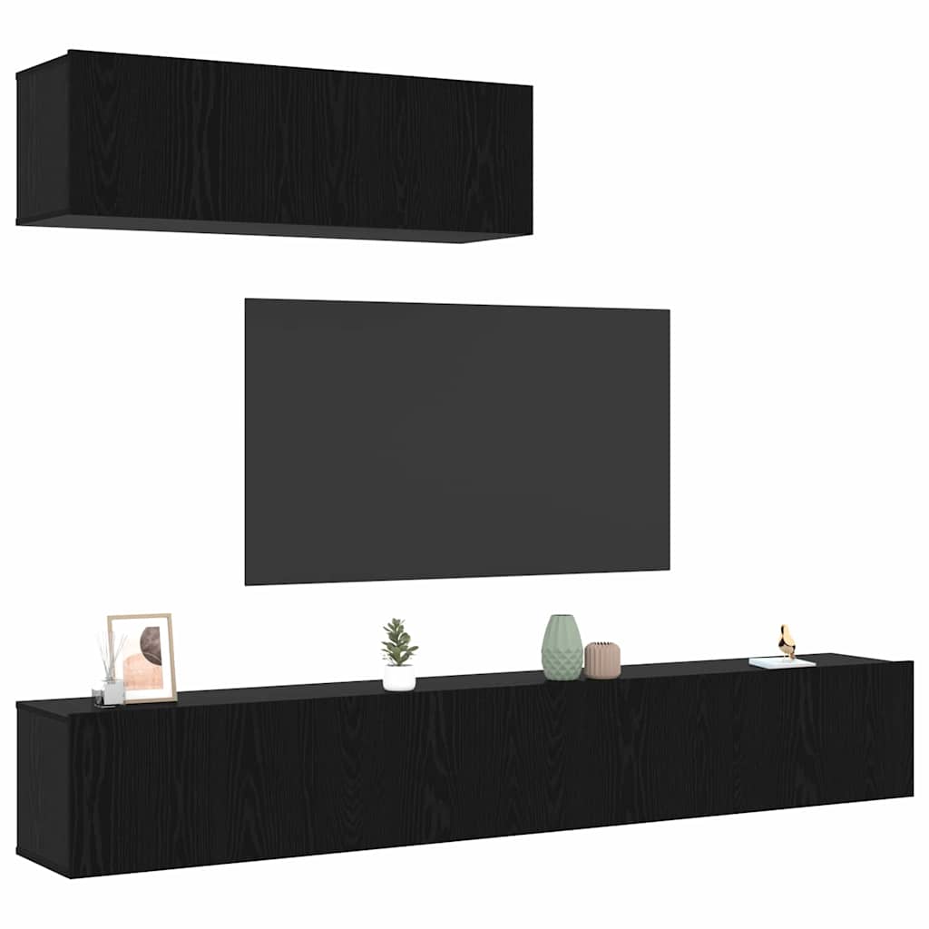 Tv-meubelset Wandgemonteerd 3 pcs Zwart Eiken Bewerkt hout is nu te koop bij PeponiXL, paradijselijk wonen!