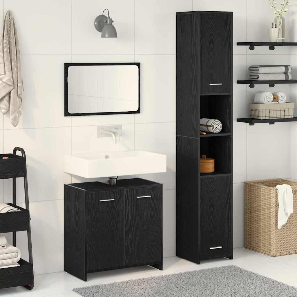 Badkamermeubelset met plank 3 pcs Zwart Eiken Bewerkt hout is nu te koop bij PeponiXL, paradijselijk wonen!