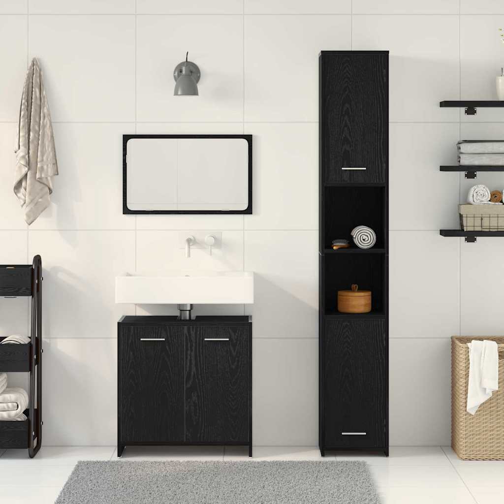 Badkamermeubelset met plank 3 pcs Zwart Eiken Bewerkt hout is nu te koop bij PeponiXL, paradijselijk wonen!