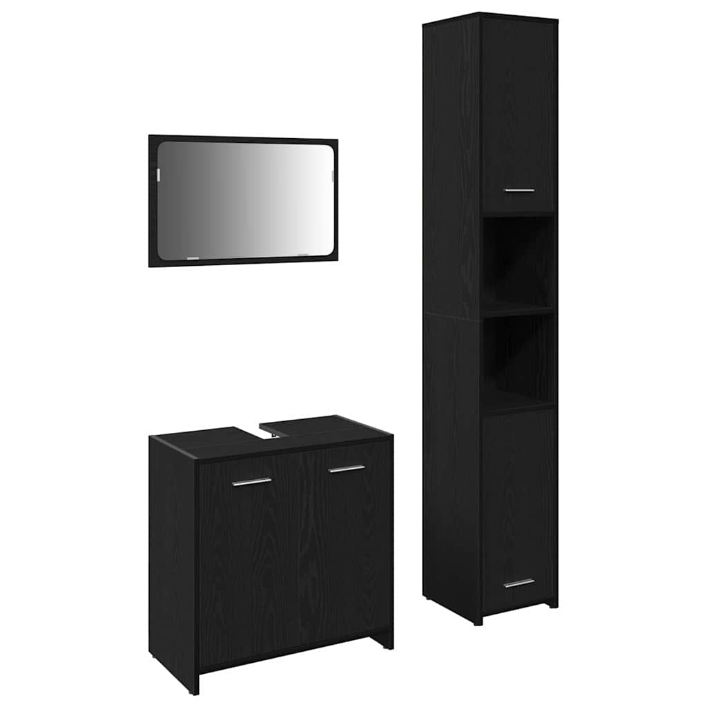 Badkamermeubelset met plank 3 pcs Zwart Eiken Bewerkt hout is nu te koop bij PeponiXL, paradijselijk wonen!