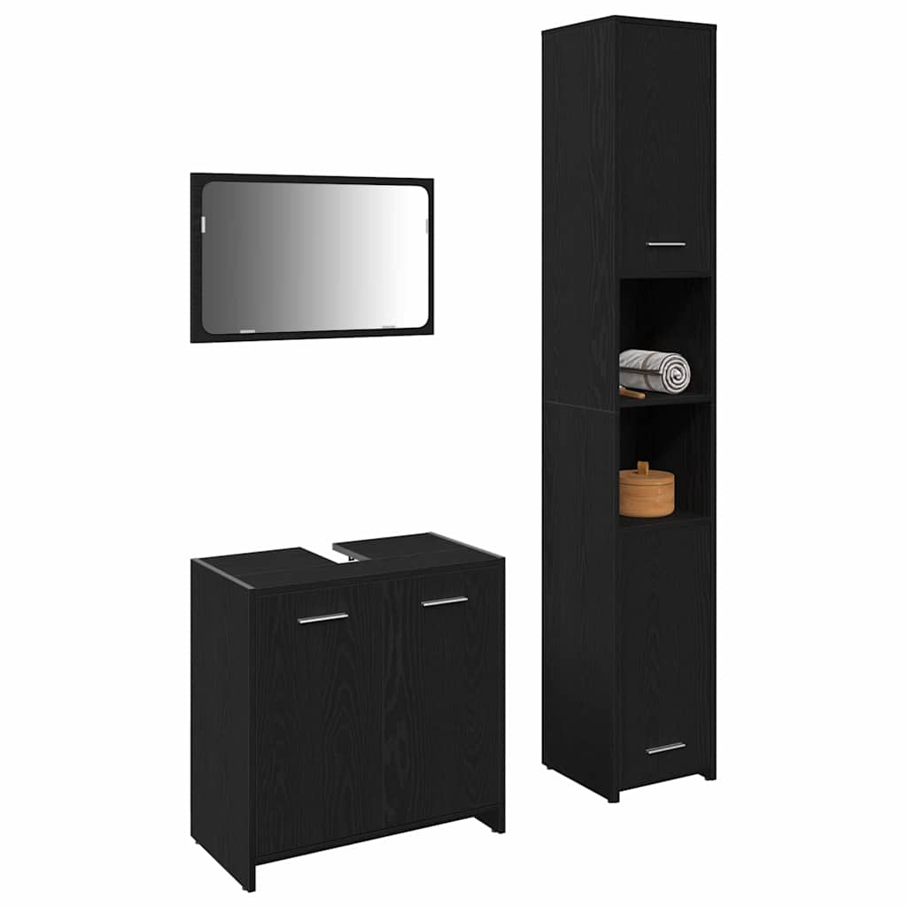 Badkamermeubelset met plank 3 pcs Zwart Eiken Bewerkt hout is nu te koop bij PeponiXL, paradijselijk wonen!