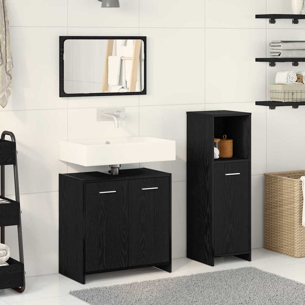 Badkamermeubelset met plank 3 pcs Zwart Eiken Bewerkt hout is nu te koop bij PeponiXL, paradijselijk wonen!
