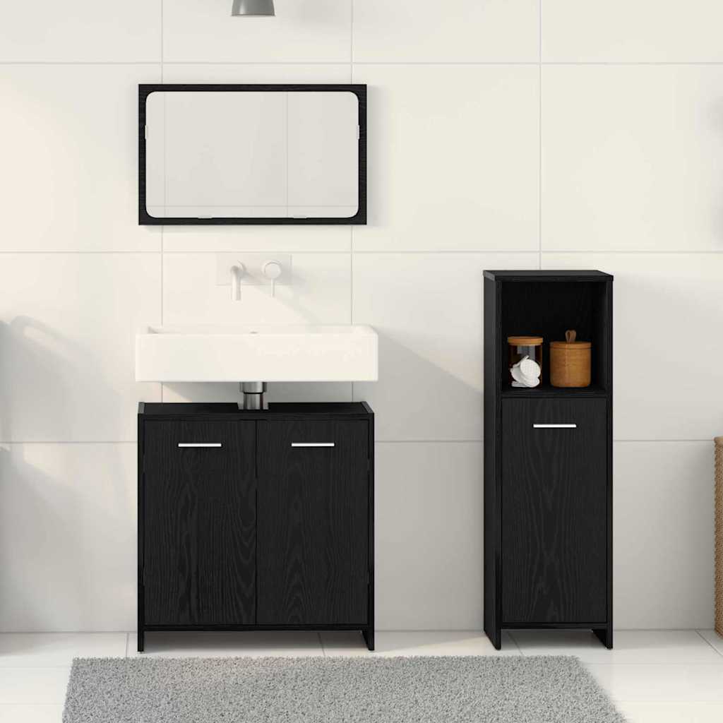 Badkamermeubelset met plank 3 pcs Zwart Eiken Bewerkt hout is nu te koop bij PeponiXL, paradijselijk wonen!