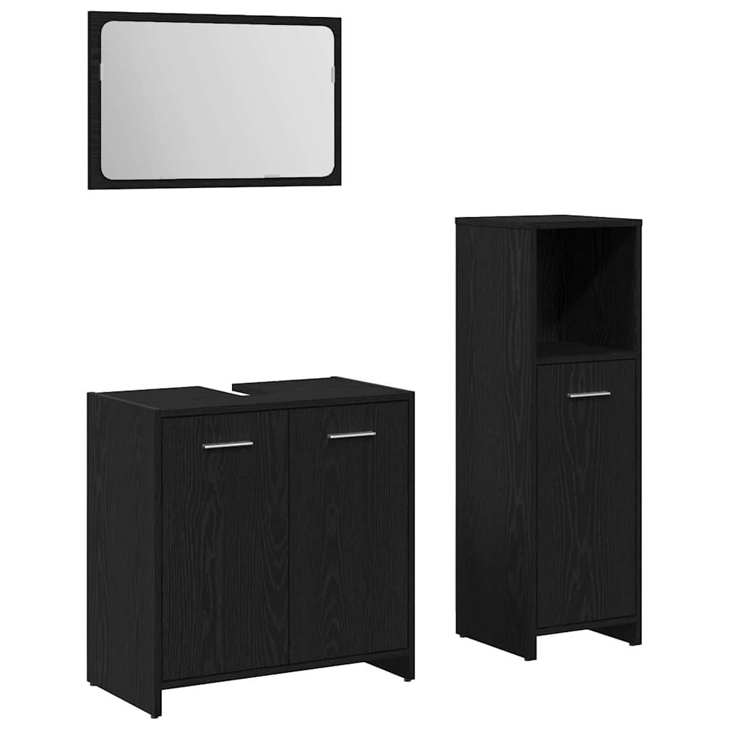 Badkamermeubelset met plank 3 pcs Zwart Eiken Bewerkt hout is nu te koop bij PeponiXL, paradijselijk wonen!
