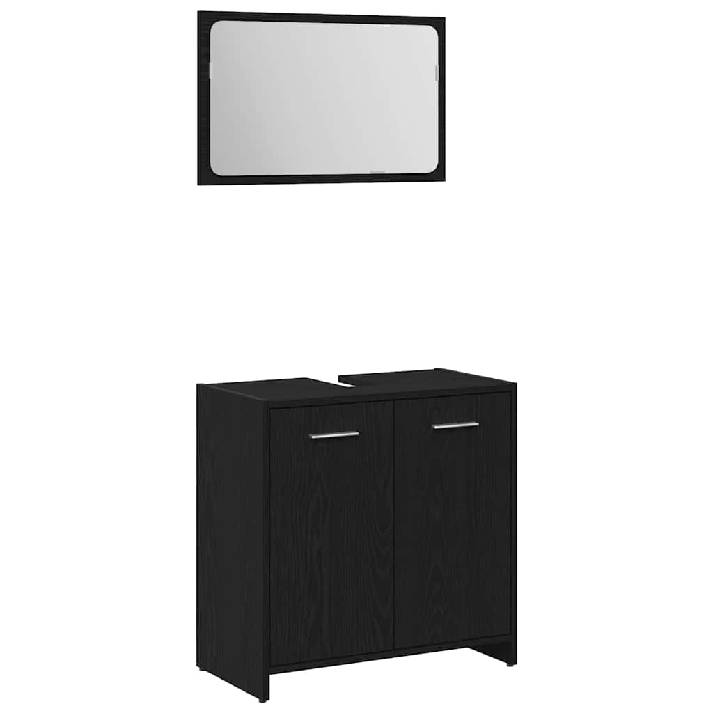 Badkamermeubelset met plank 3 pcs Zwart Eiken Bewerkt hout is nu te koop bij PeponiXL, paradijselijk wonen!