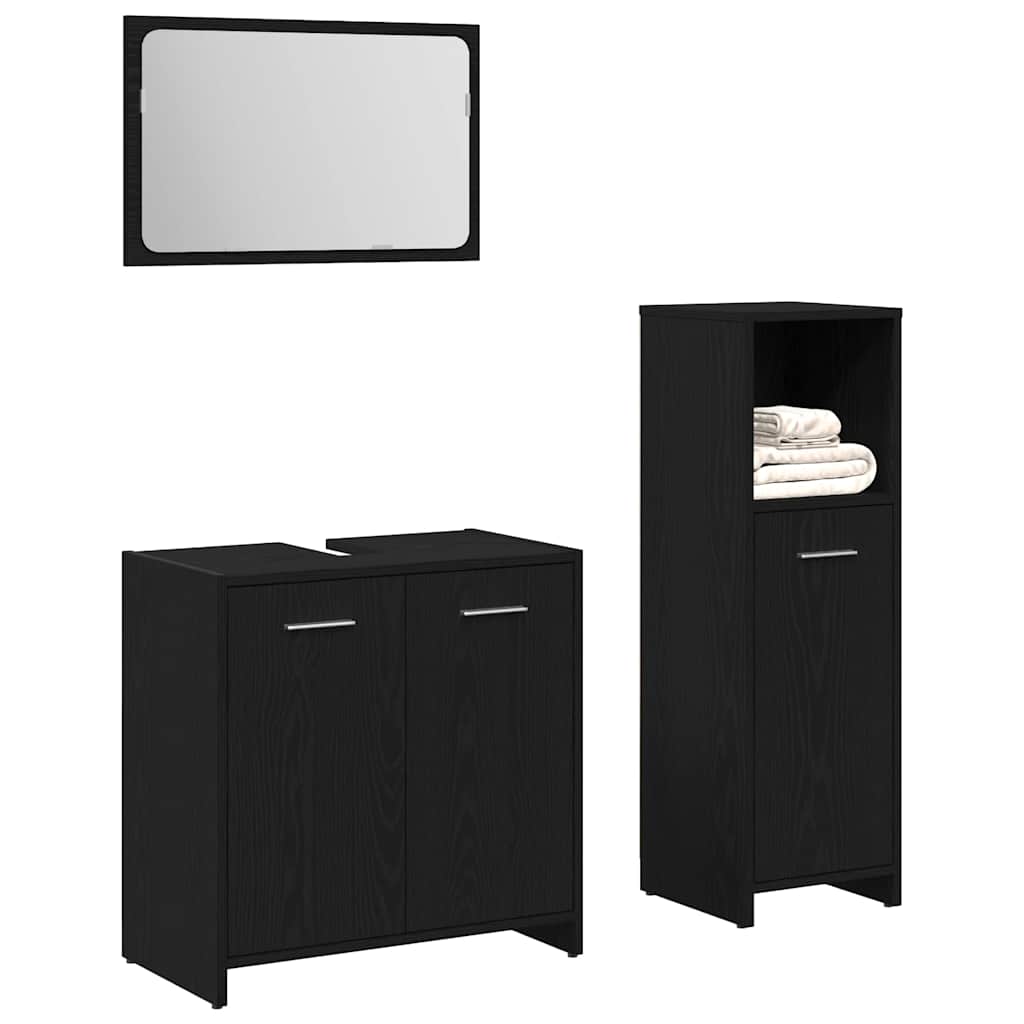 Badkamermeubelset met plank 3 pcs Zwart Eiken Bewerkt hout is nu te koop bij PeponiXL, paradijselijk wonen!