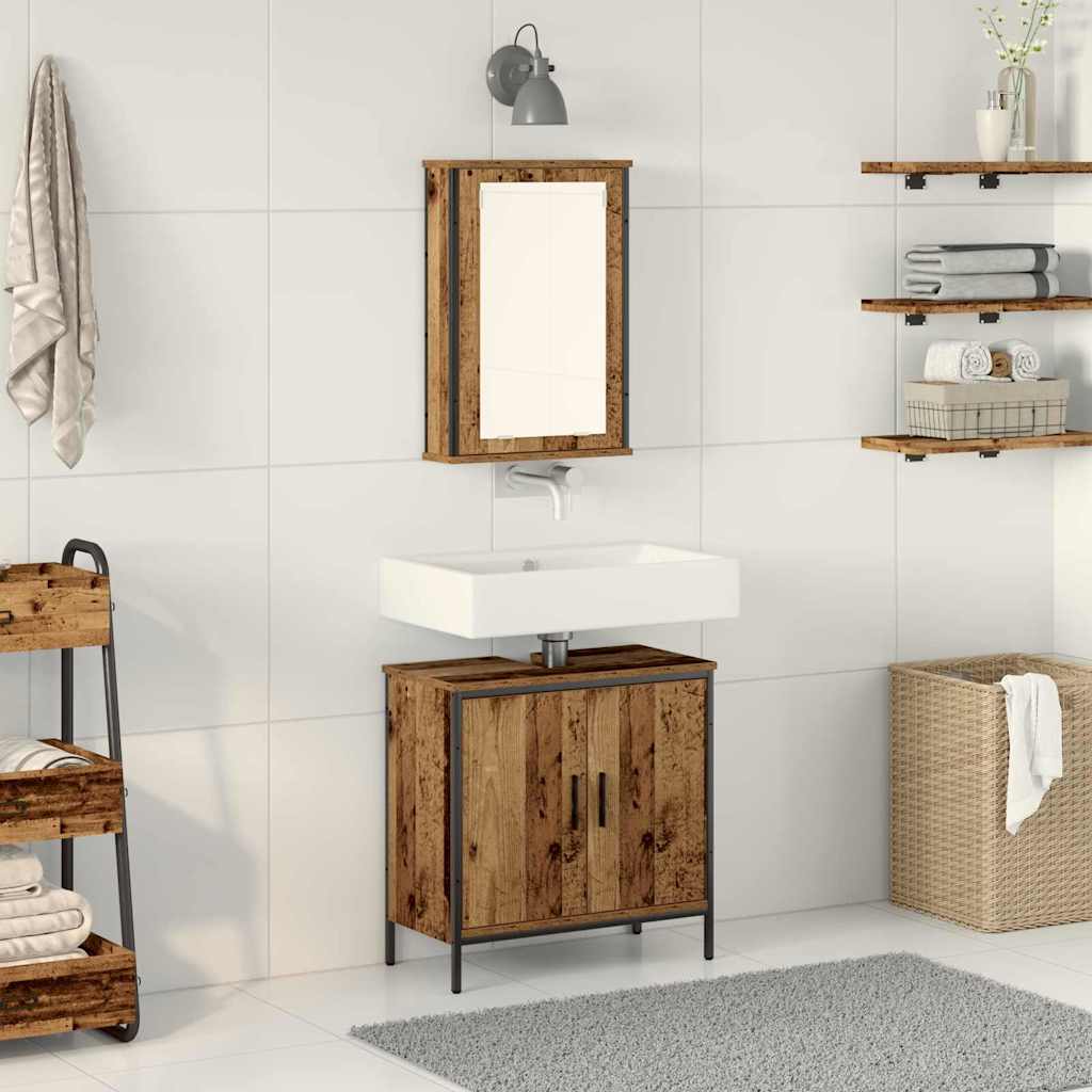 Badkamermeubelset met plank met opslag 2 pcs Bruin Bewerkt hout is nu te koop bij PeponiXL, paradijselijk wonen!