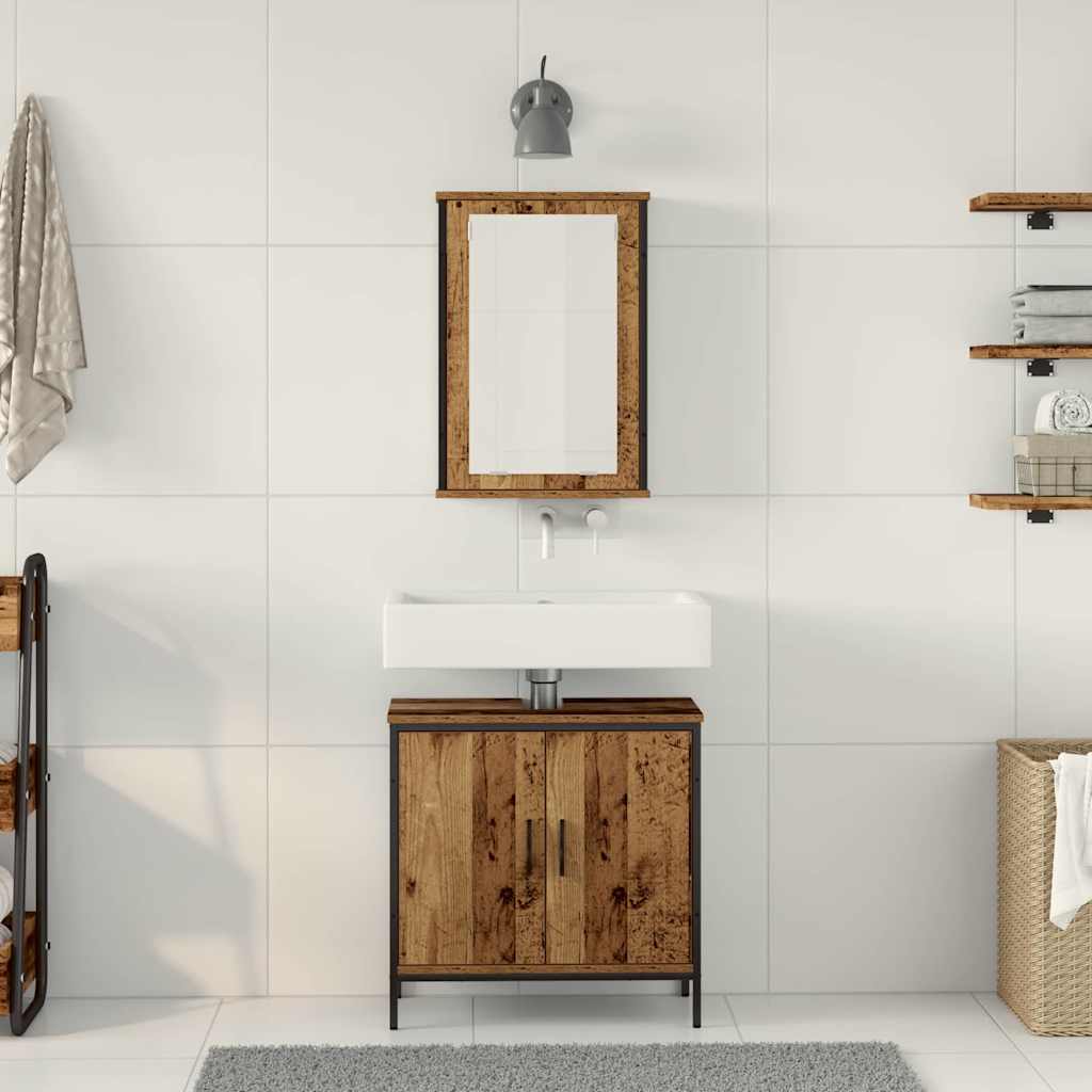 Badkamermeubelset met plank met opslag 2 pcs Bruin Bewerkt hout is nu te koop bij PeponiXL, paradijselijk wonen!
