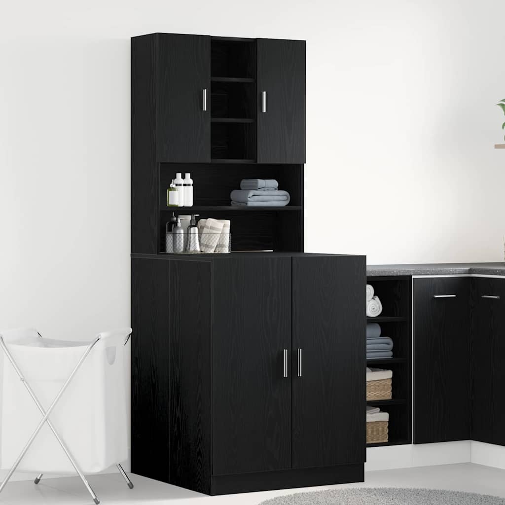 Wasmachinekast 2 pcs Zwart Eiken 70,5 x 71,5 x 181,5 cm is nu te koop bij PeponiXL, paradijselijk wonen!
