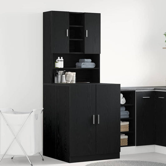 Wasmachinekast 2 pcs Zwart Eiken 70,5 x 71,5 x 181,5 cm is nu te koop bij PeponiXL, paradijselijk wonen!