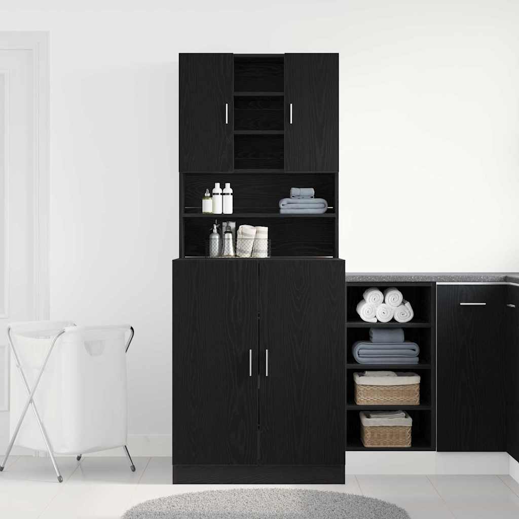 Wasmachinekast 2 pcs Zwart Eiken 70,5 x 71,5 x 181,5 cm is nu te koop bij PeponiXL, paradijselijk wonen!